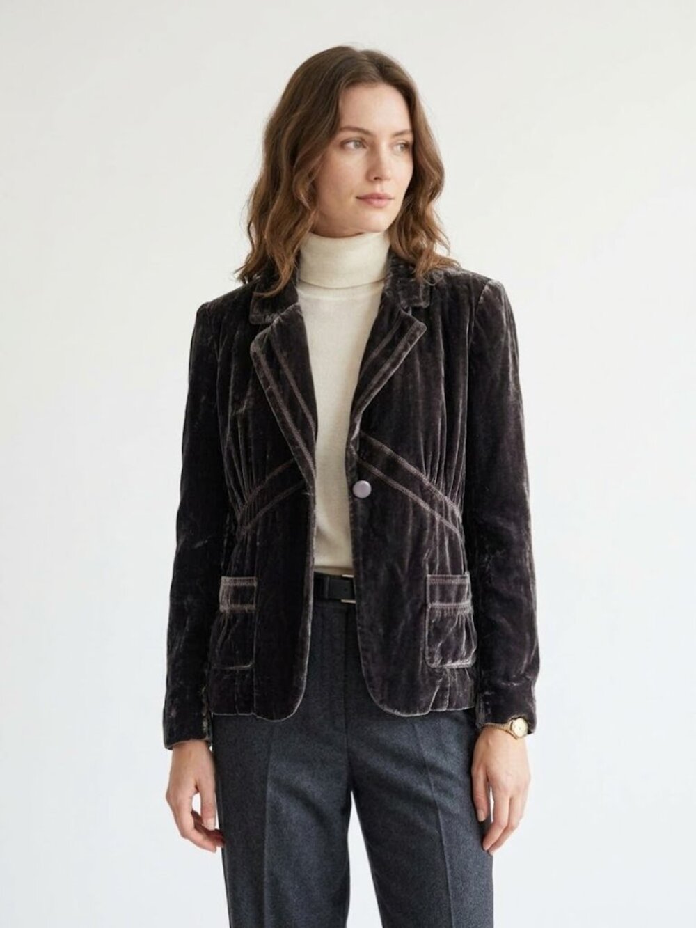 Vintage Axcess Liz Claiborne Brown Velvet Blazer Jacket L 90s Y2K